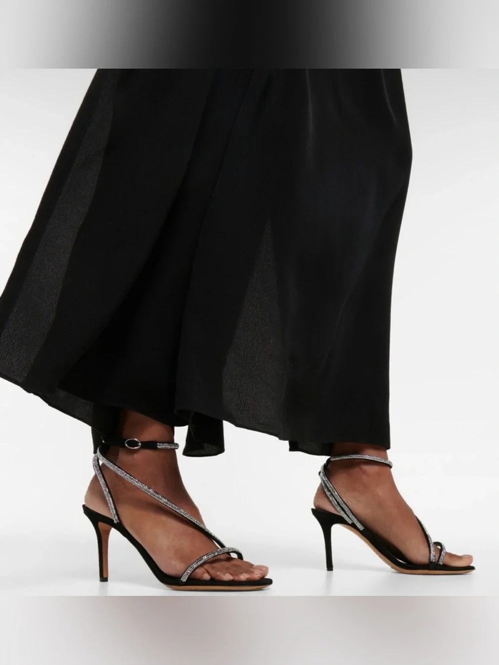 Isabel Marant Strassy Black Rhinestone Strap High Heel Sandals 40 made in Italy - Picture 3 of 16